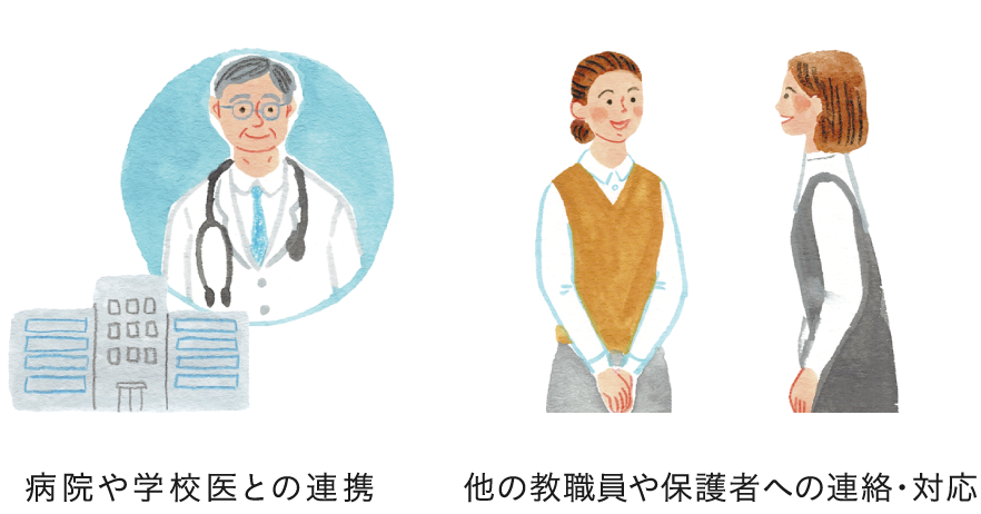 病院や学校医との連携 他の教職員や保護者への連絡・対応