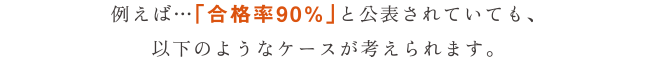 例えば…「合格率90%」と公表されていても、以下のようなケースが考えられます。