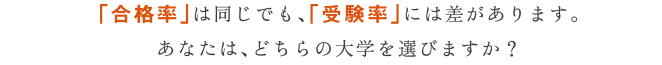 「合格率」は同じでも、「受験率」には差があります。あなたは、どちらの大学を選びますか？